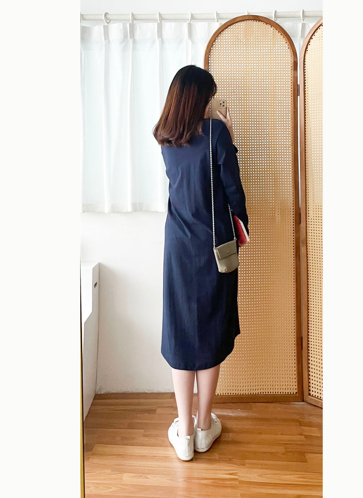 Navy Twist 深藍色側扭紋舒適棉質連身裙, Dress/ DS9356