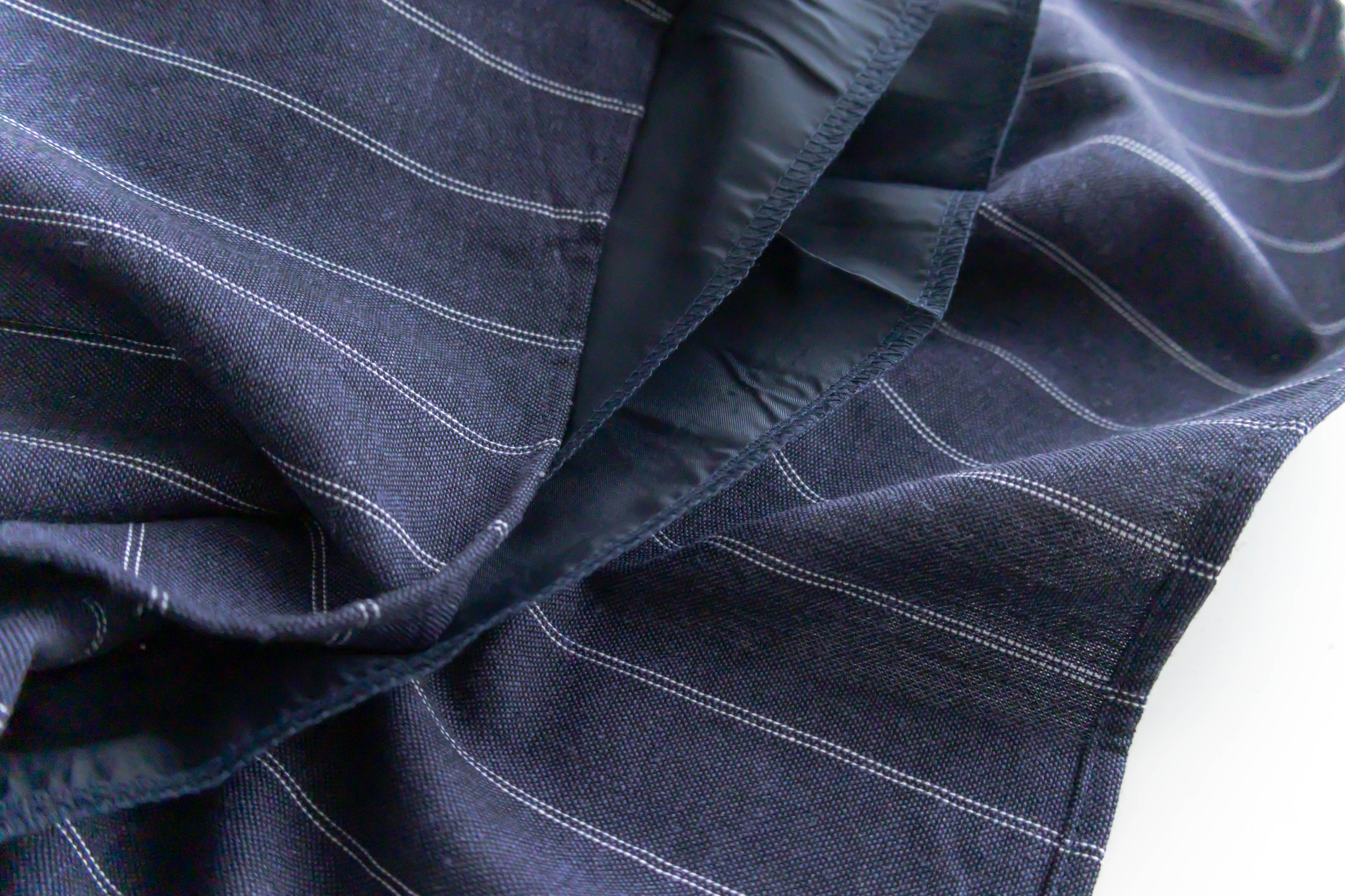Navy Stripe 隨性防皺麻棉條紋高腰線裙擺車褶, Dress/ DS9312