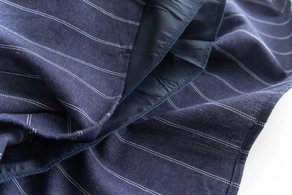 Navy Stripe 隨性防皺麻棉條紋高腰線裙擺車褶, Dress/ DS9312