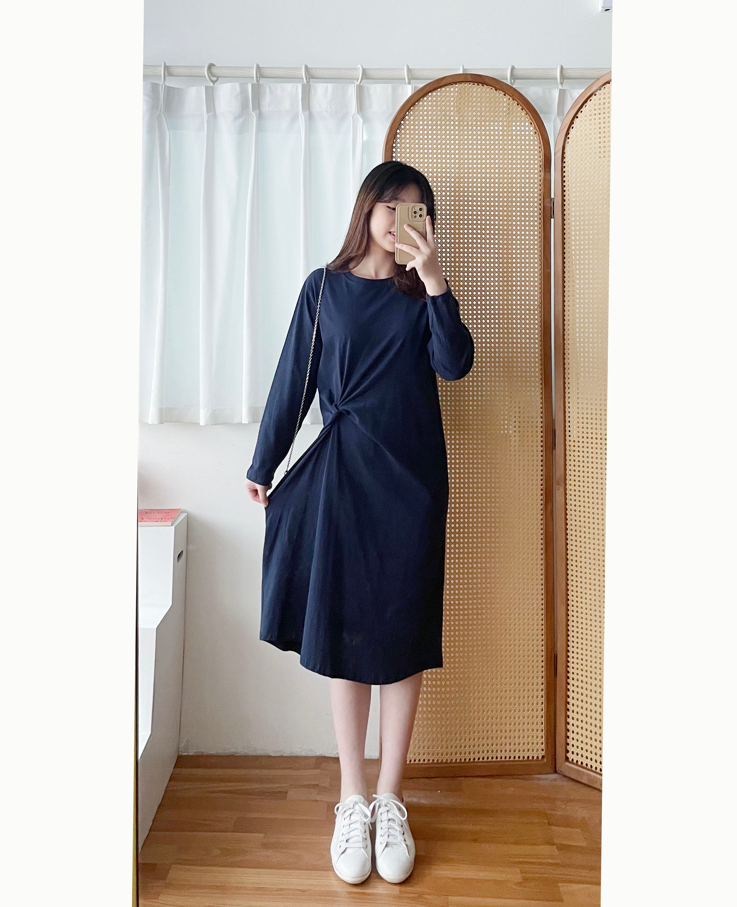 Navy Twist 深藍色側扭紋舒適棉質連身裙, Dress/ DS9356