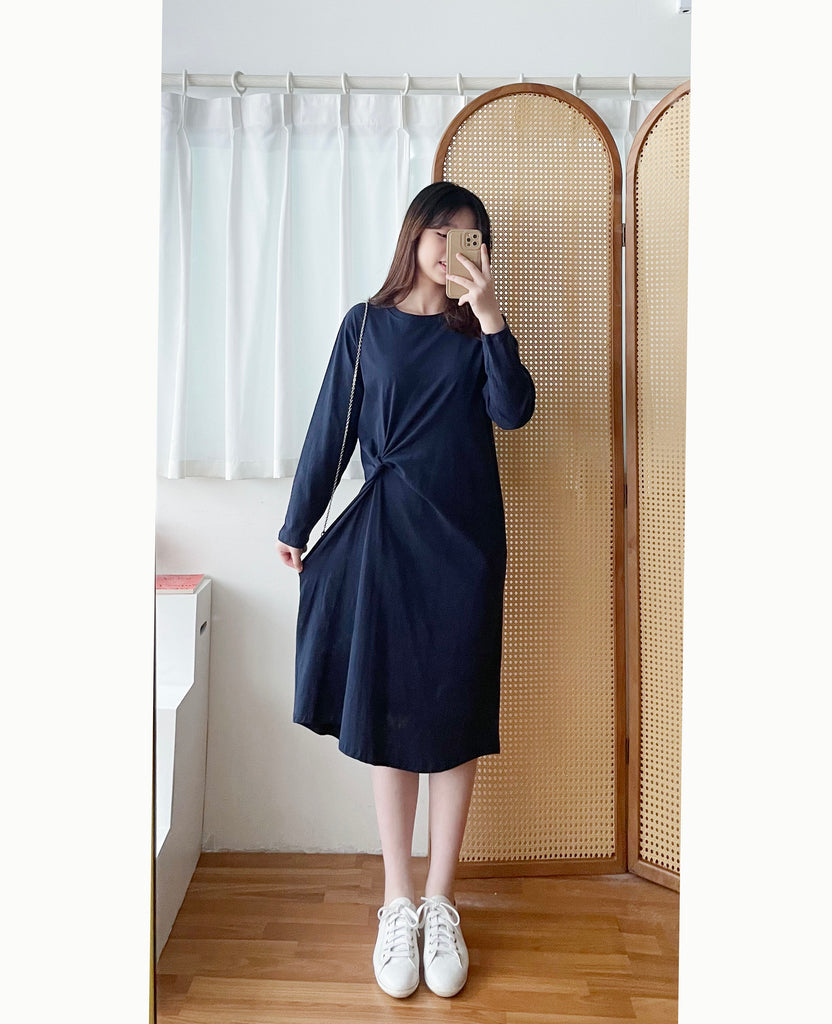 Navy Twist 深藍色側扭紋舒適棉質連身裙, Dress/ DS9356