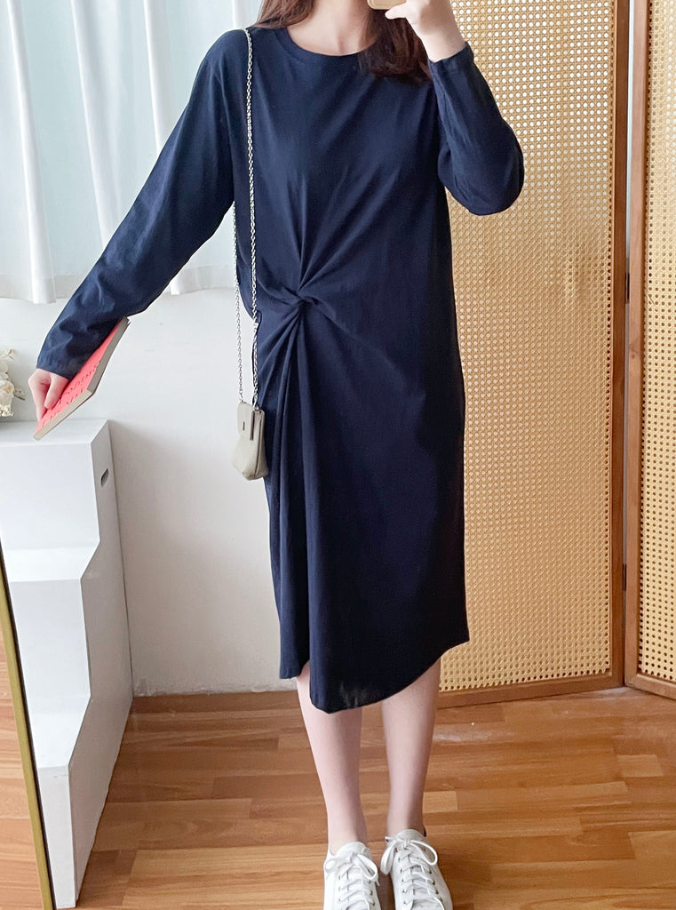 Navy Twist 深藍色側扭紋舒適棉質連身裙, Dress/ DS9356