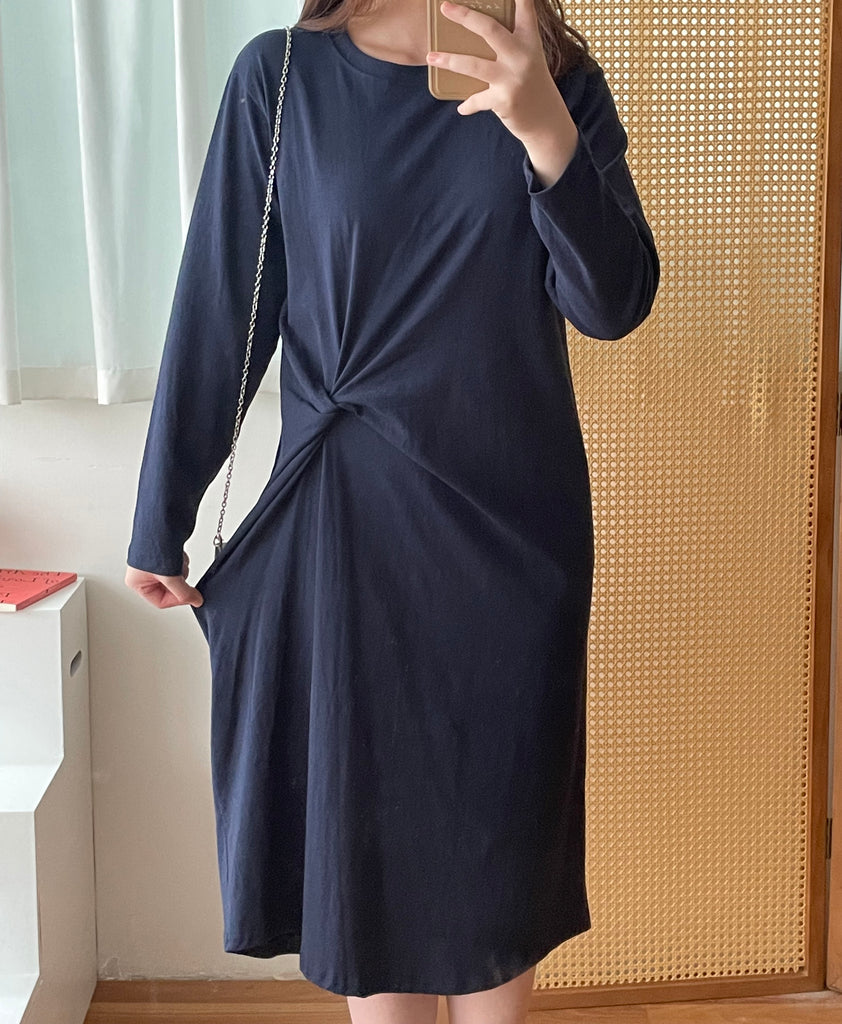 Navy Twist 深藍色側扭紋舒適棉質連身裙, Dress/ DS9356