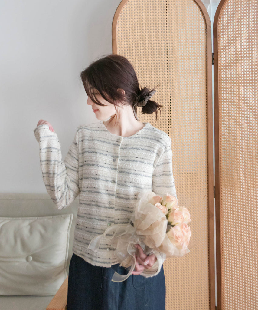 Knit Pattern 舒適織紋混色(白色Lace)合身上衣或外套, Top or Outer/ TP8910