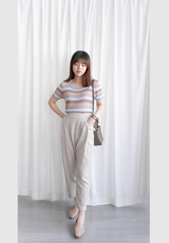 Wavy Flower 大圓領彩色花邊織紋彈性上衣, Top / TP8861 (light blue sold out)