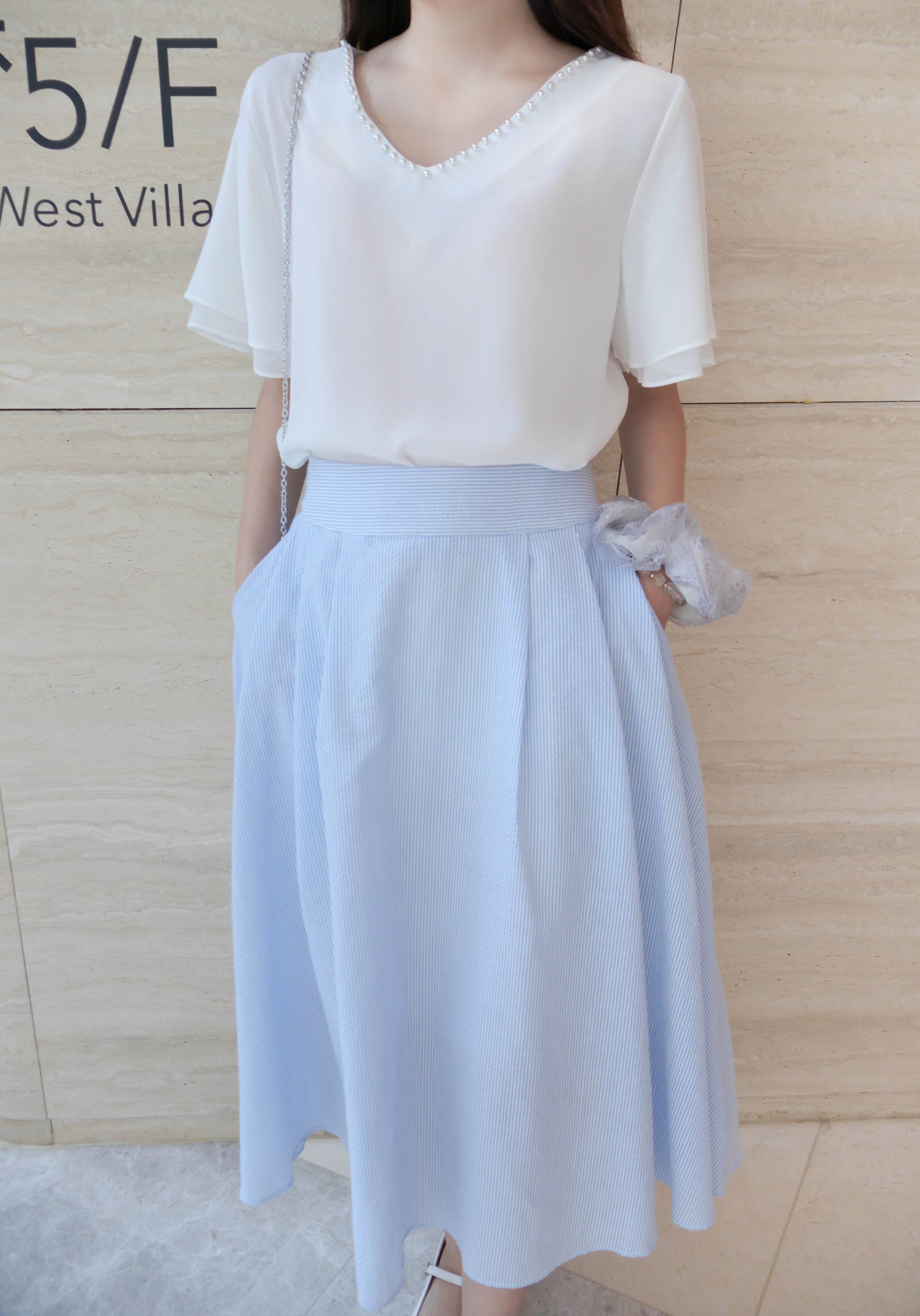 Pocket Stripe 口袋暗直紋後橡筋輕盈半身裙, Skirt/ SK8720