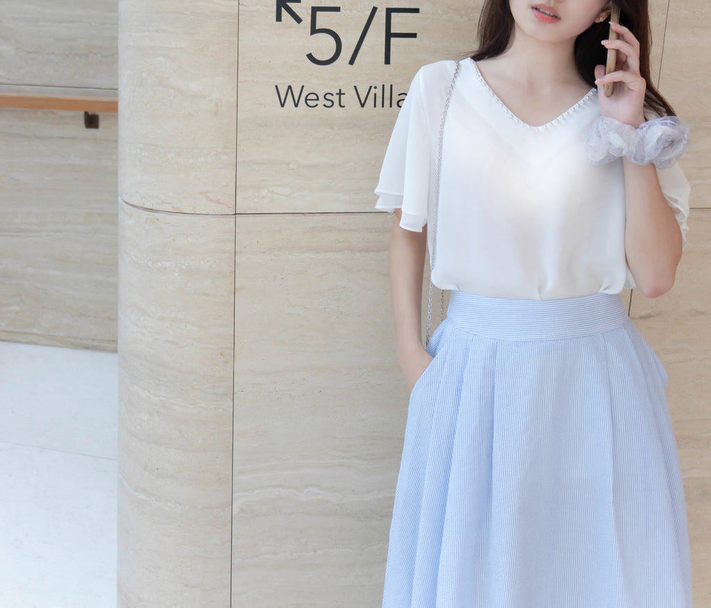 Pocket Stripe 口袋暗直紋後橡筋輕盈半身裙, Skirt/ SK8720