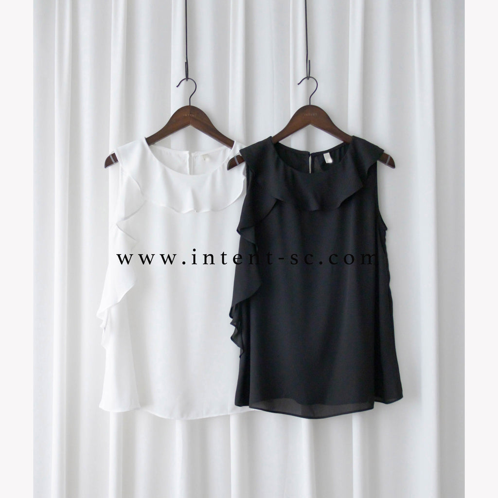 Side Ruffle 素色氣質雪紡垂感荷葉無袖, Blouse/ BU8954 (white sold out)
