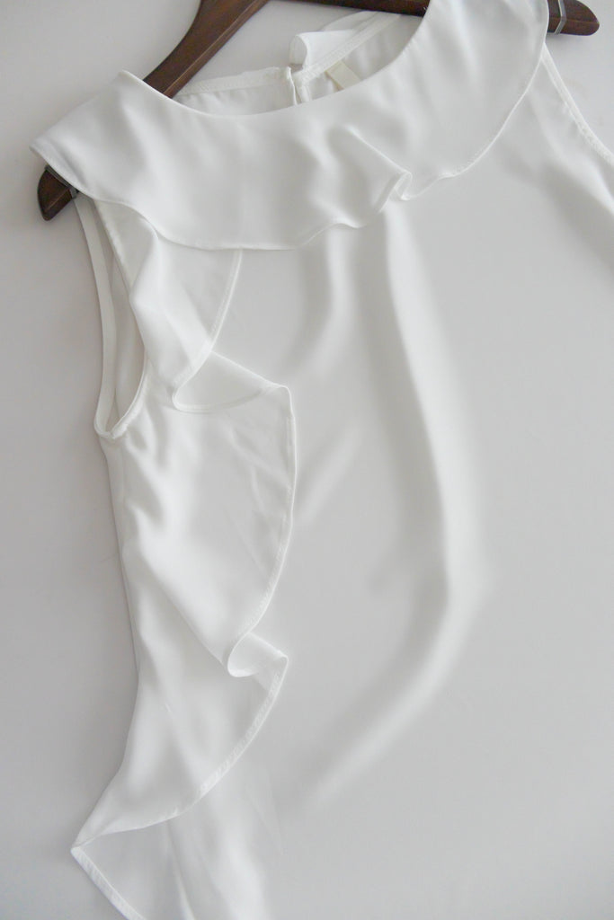 Side Ruffle 素色氣質雪紡垂感荷葉無袖, Blouse/ BU8954 (white sold out)