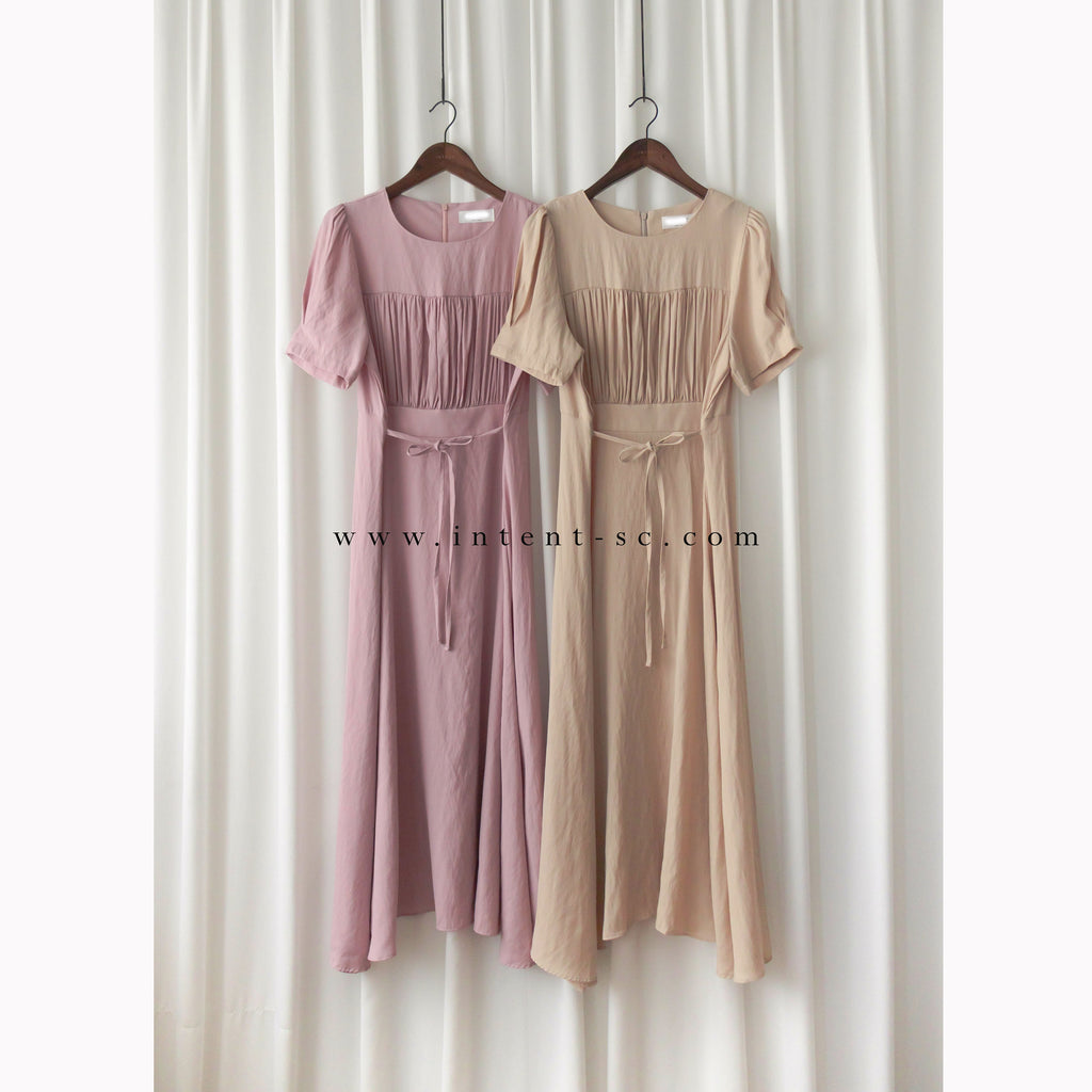 Romantic Elegance 皺褶衣身顯瘦腰封搖曳裙擺連身裙, Dress/ DS9293 (pink sold ould)