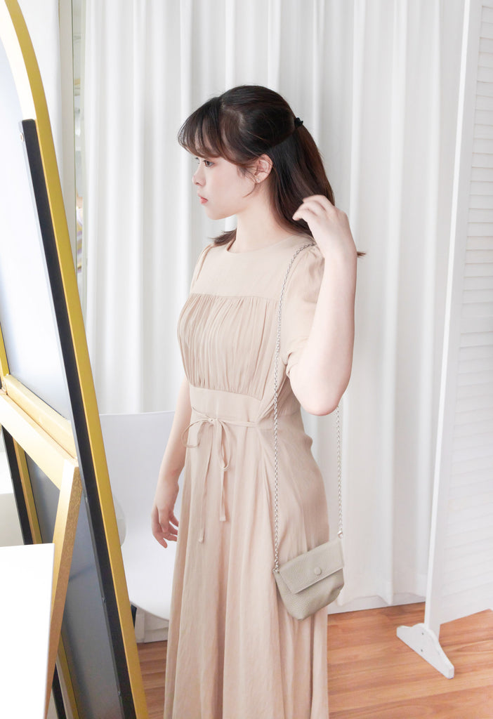 Romantic Elegance 皺褶衣身顯瘦腰封搖曳裙擺連身裙, Dress/ DS9293 (pink sold ould)