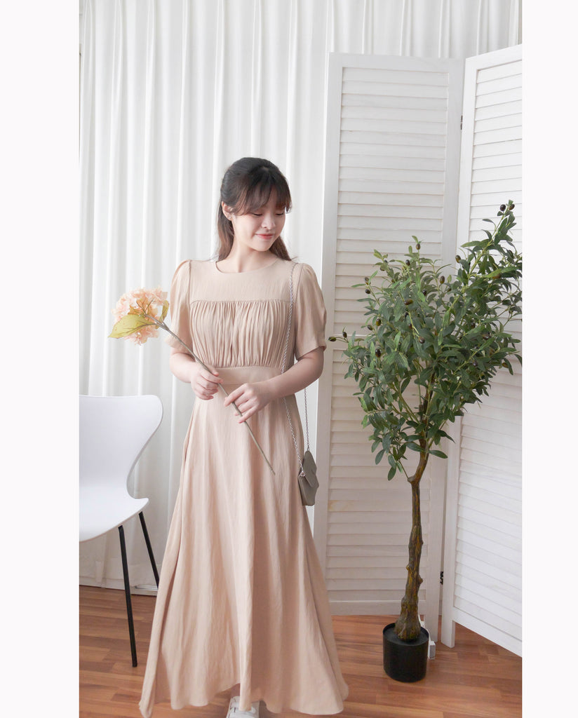 Romantic Elegance 皺褶衣身顯瘦腰封搖曳裙擺連身裙, Dress/ DS9293 (pink sold ould)
