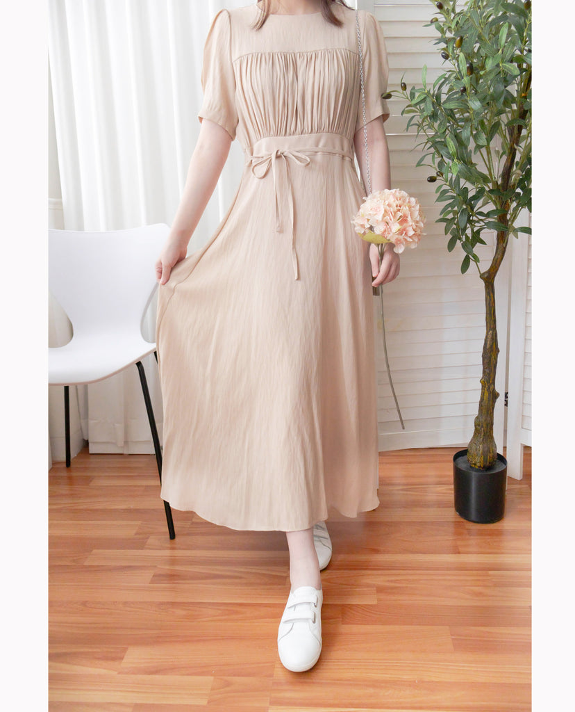 Romantic Elegance 皺褶衣身顯瘦腰封搖曳裙擺連身裙, Dress/ DS9293 (pink sold ould)