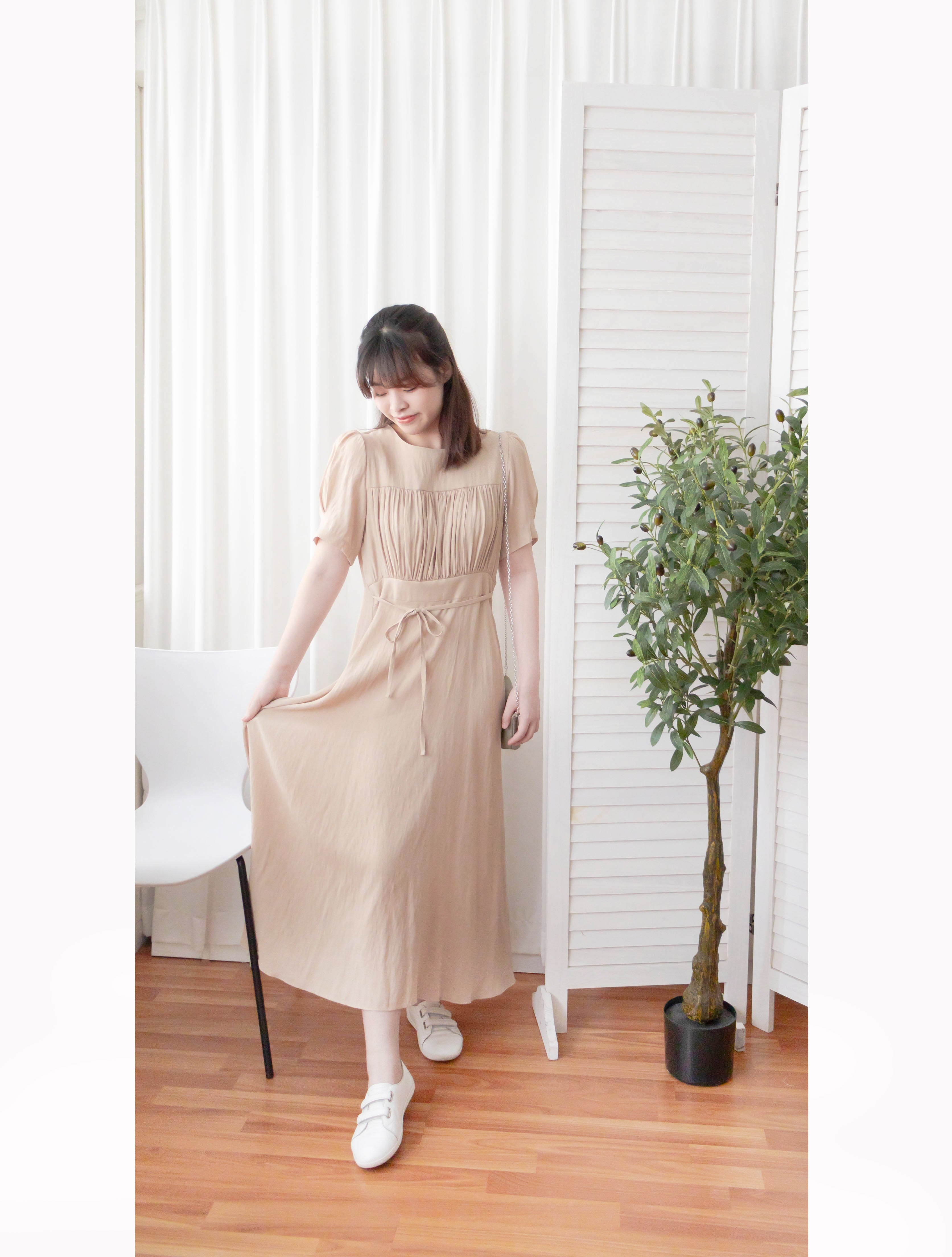 Romantic Elegance 皺褶衣身顯瘦腰封搖曳裙擺連身裙, Dress/ DS9293 (pink sold ould)