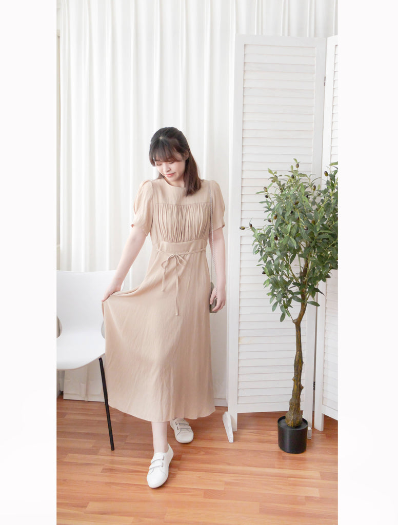 Romantic Elegance 皺褶衣身顯瘦腰封搖曳裙擺連身裙, Dress/ DS9293 (pink sold ould)
