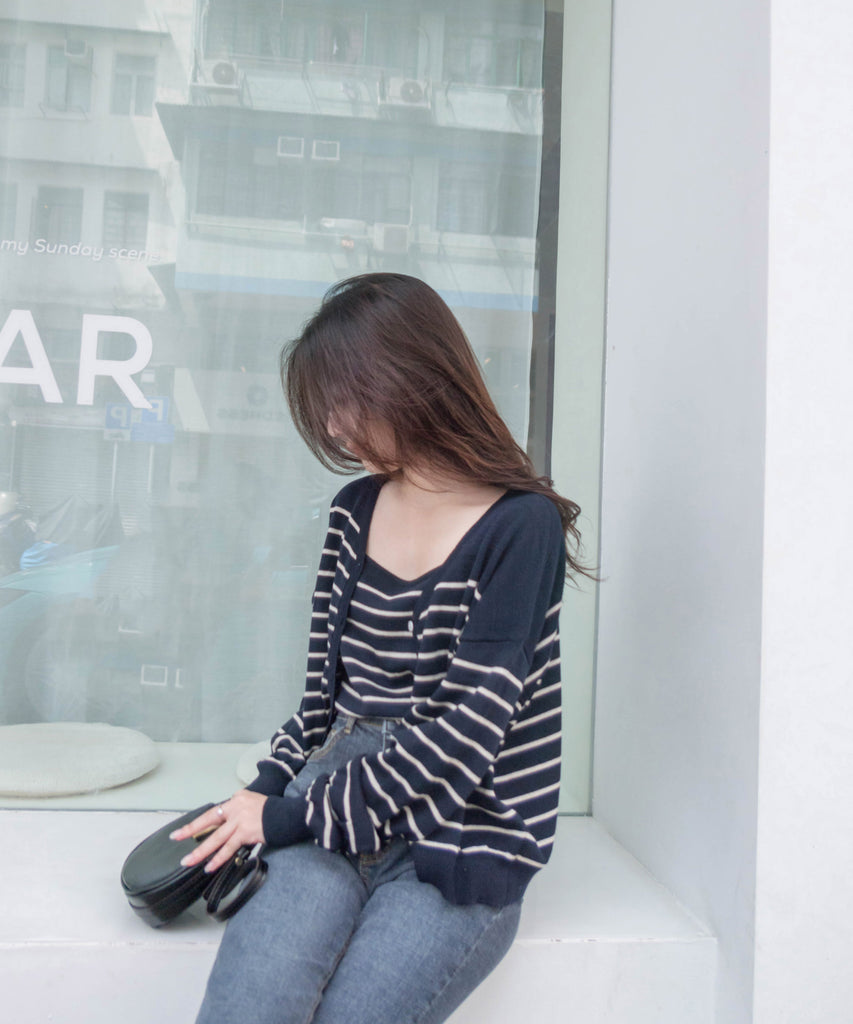 Stripe Set 棉線料平領吊帶連外套, Set/ TP8902 (ivory sold out)