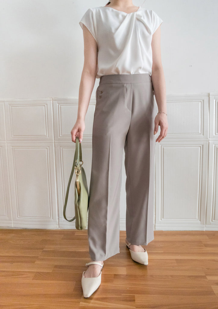 Buttons 三色鈕扣口袋顯瘦闊腳西褲, Pants/ PT8384 (beige/Milktea sold out)