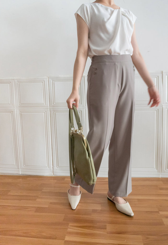 Buttons 三色鈕扣口袋顯瘦闊腳西褲, Pants/ PT8384 (beige/Milktea sold out)