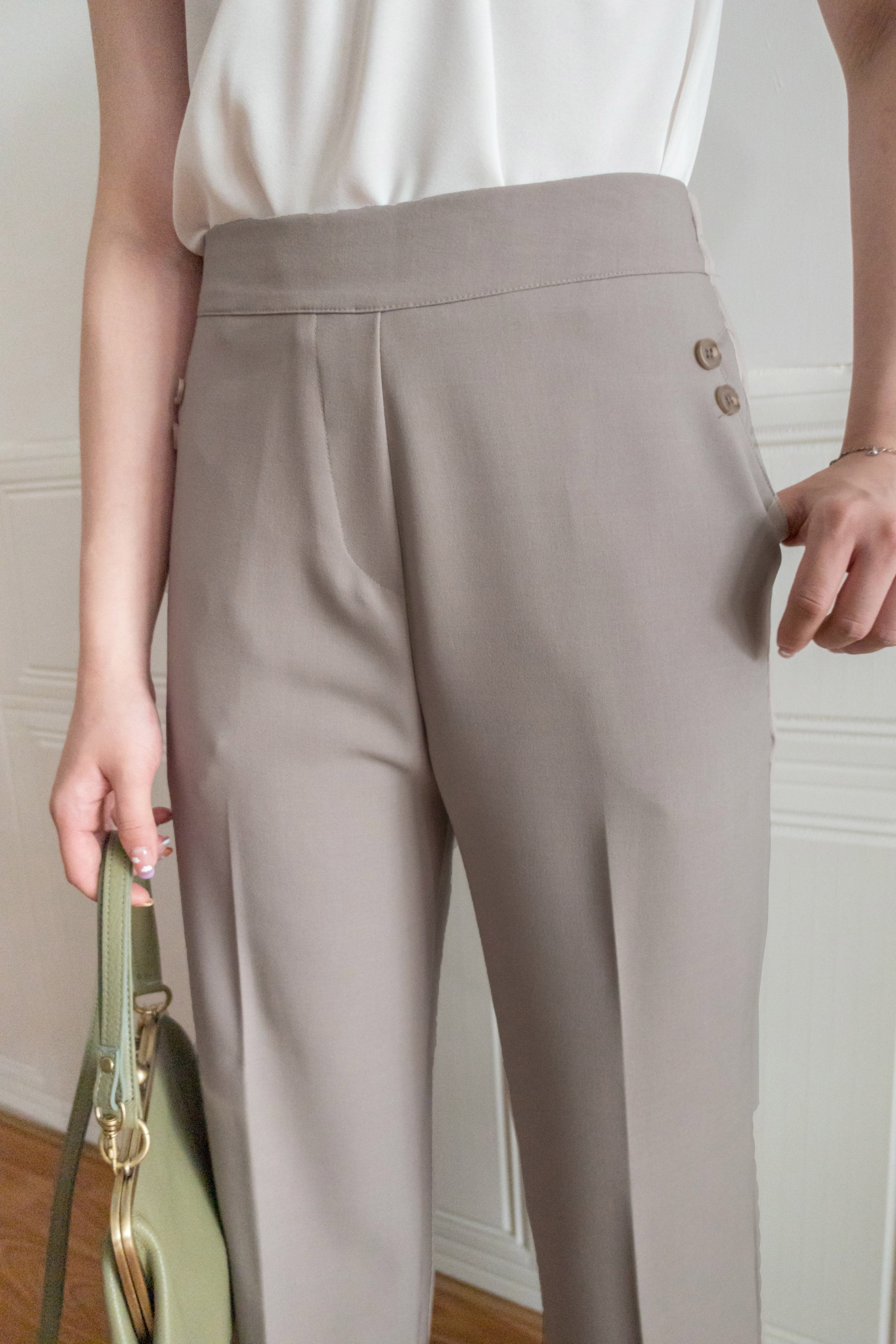 Buttons 三色鈕扣口袋顯瘦闊腳西褲, Pants/ PT8384 (beige/Milktea sold out)