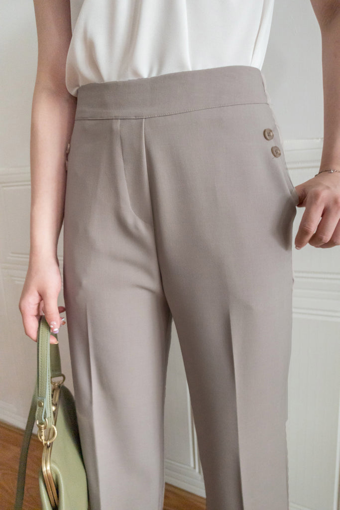 Buttons 三色鈕扣口袋顯瘦闊腳西褲, Pants/ PT8384 (beige/Milktea sold out)