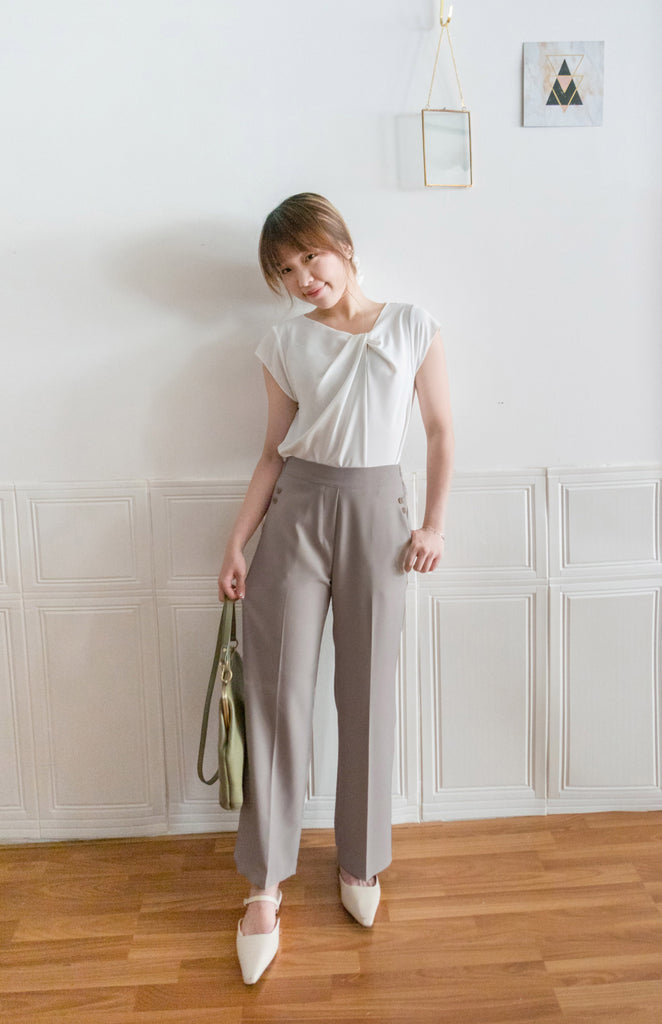 Buttons 三色鈕扣口袋顯瘦闊腳西褲, Pants/ PT8384 (beige/Milktea sold out)