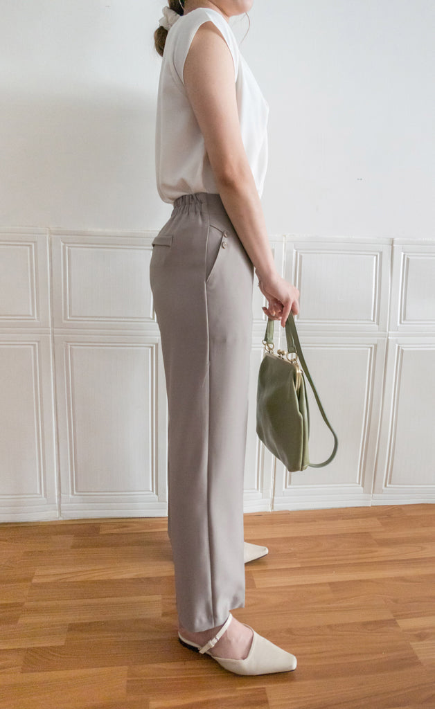 Buttons 三色鈕扣口袋顯瘦闊腳西褲, Pants/ PT8384 (beige/Milktea sold out)