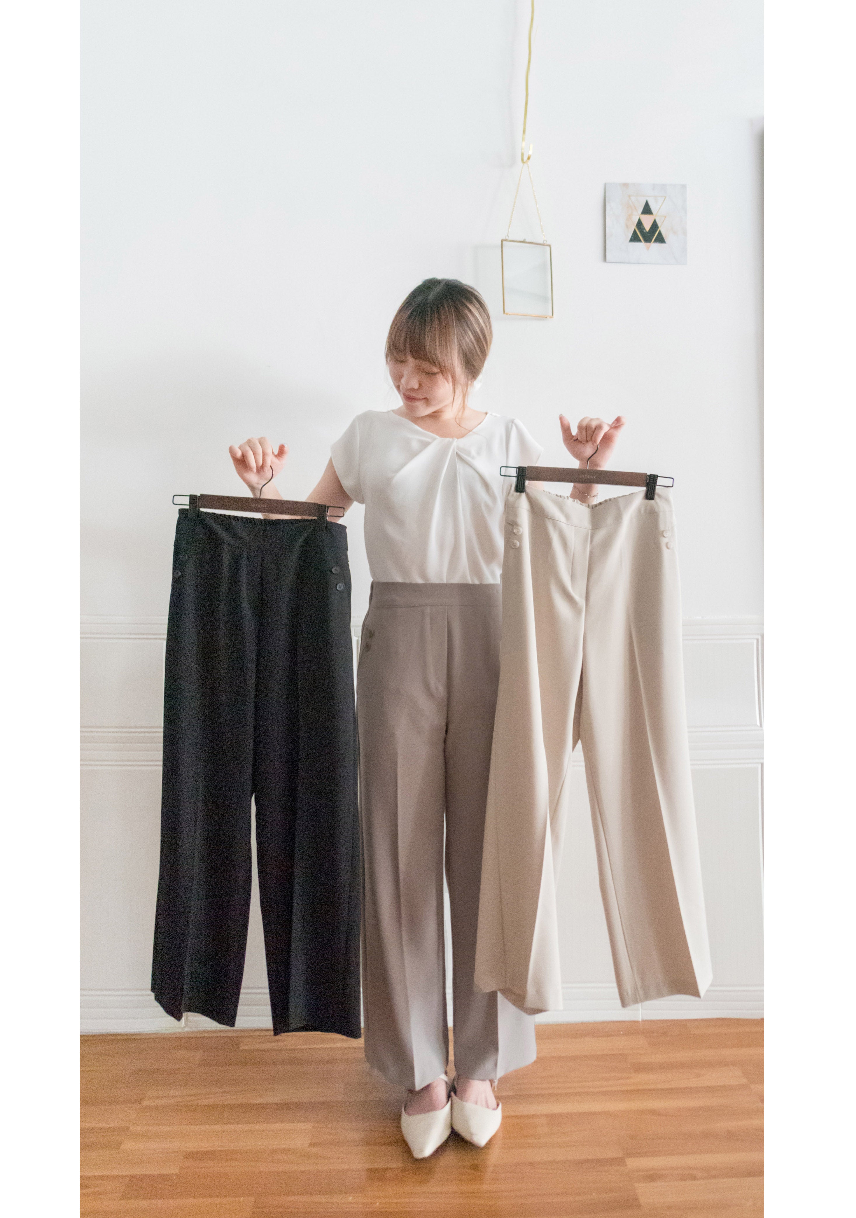 Buttons 三色鈕扣口袋顯瘦闊腳西褲, Pants/ PT8384 (beige/Milktea sold out)