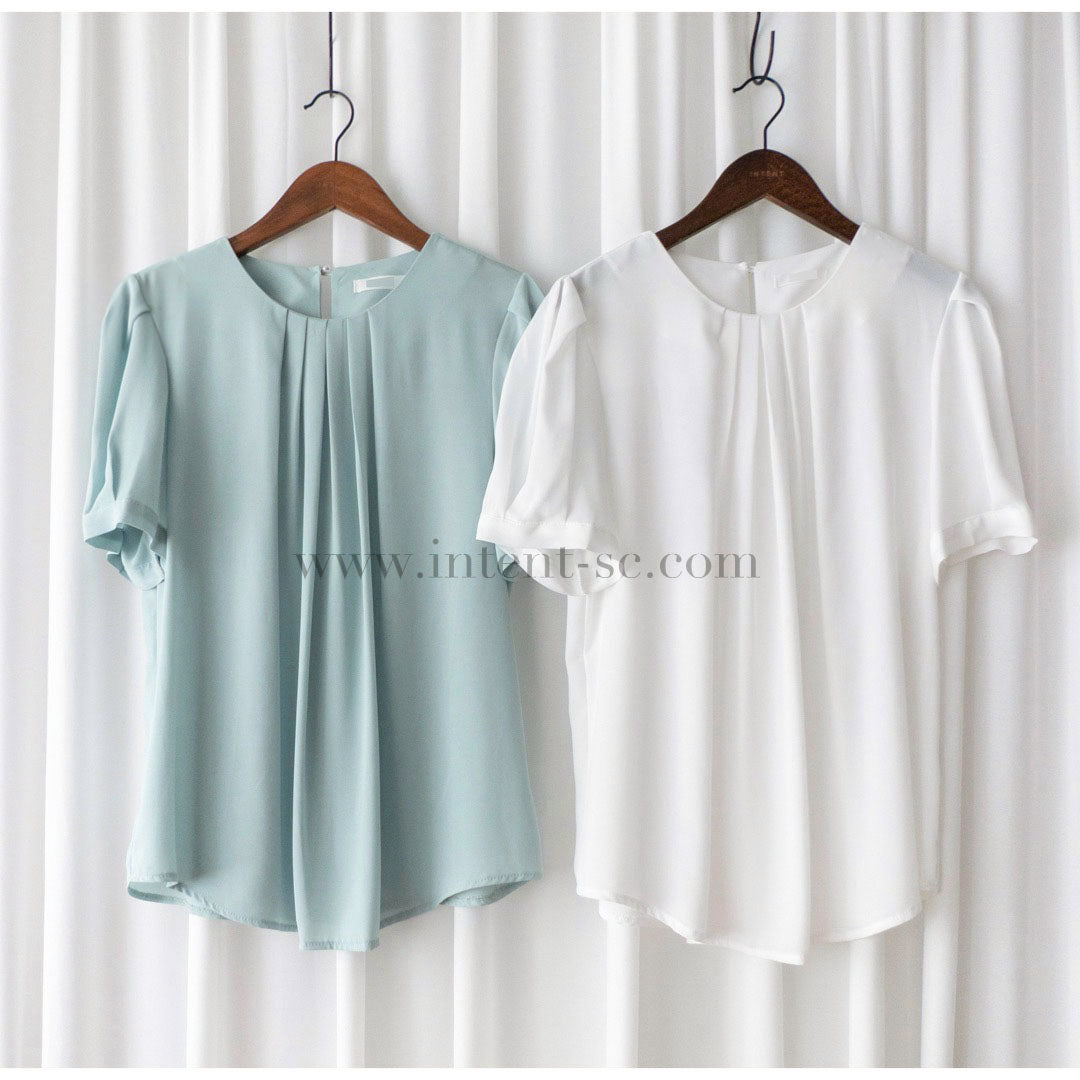 Pearl Collar 後珍珠雪紡領口微摺襯衫, Blouse/ BU8931 (Honeydew sold out)