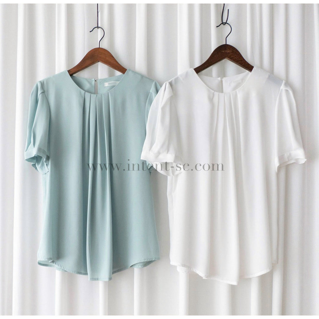 Pearl Collar 後珍珠雪紡領口微摺襯衫, Blouse/ BU8931 (Honeydew sold out)