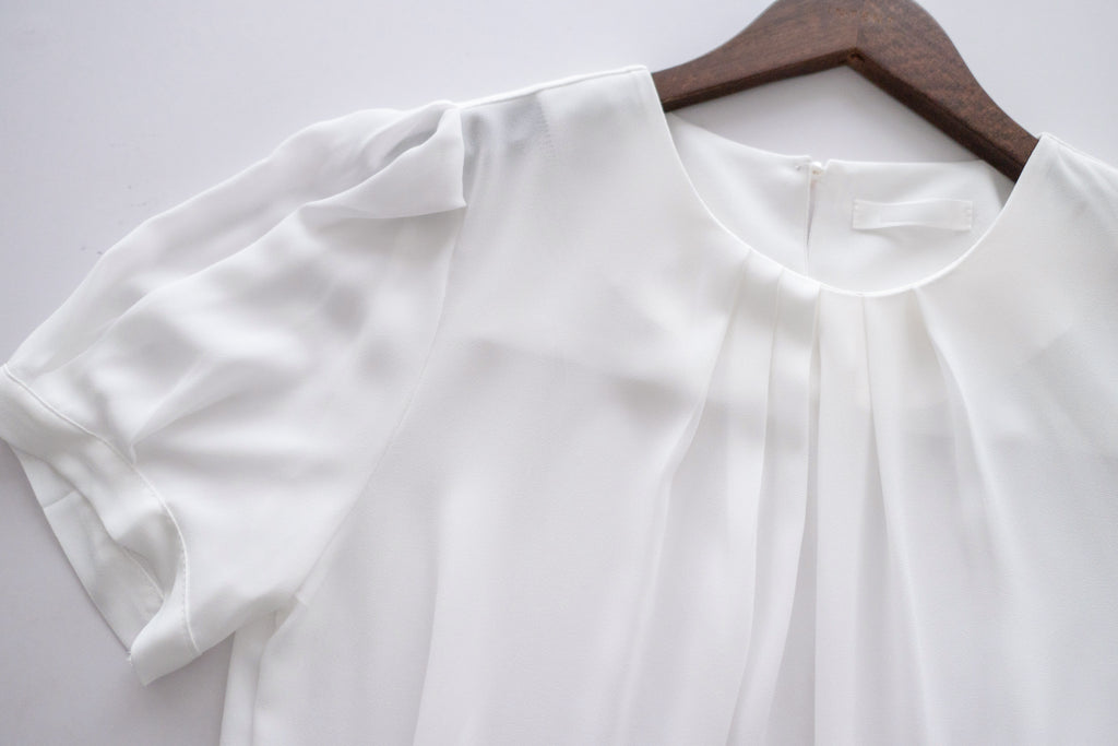 Pearl Collar 後珍珠雪紡領口微摺襯衫, Blouse/ BU8931 (Honeydew sold out)