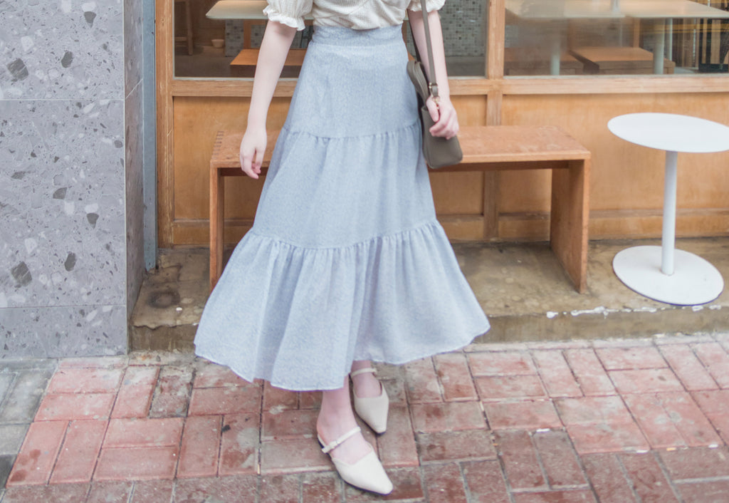 Chiffon Floral 低調白花傘型魚尾修腰半身裙, Skirt/ SK8709