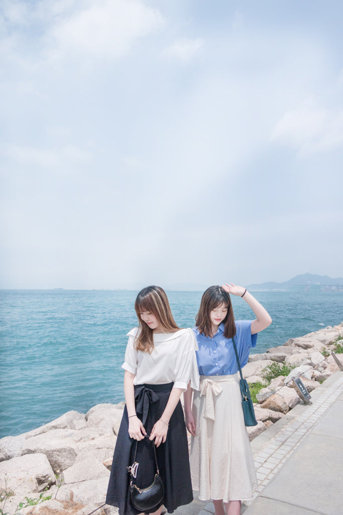 Flair 微皺百搭綁帶車拼浪漫飄逸傘裙, skirt/ SK8706 (black sold out)
