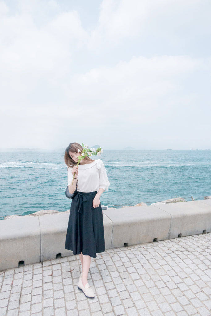 Flair 微皺百搭綁帶車拼浪漫飄逸傘裙, skirt/ SK8706 (black sold out)