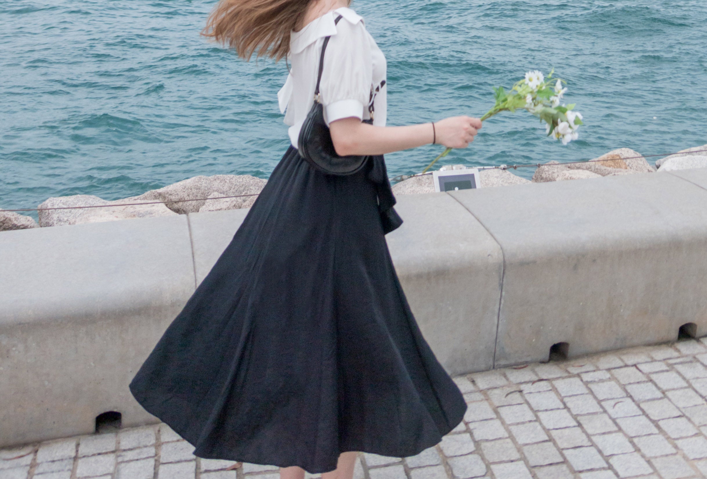 Flair 微皺百搭綁帶車拼浪漫飄逸傘裙, skirt/ SK8706 (black sold out)