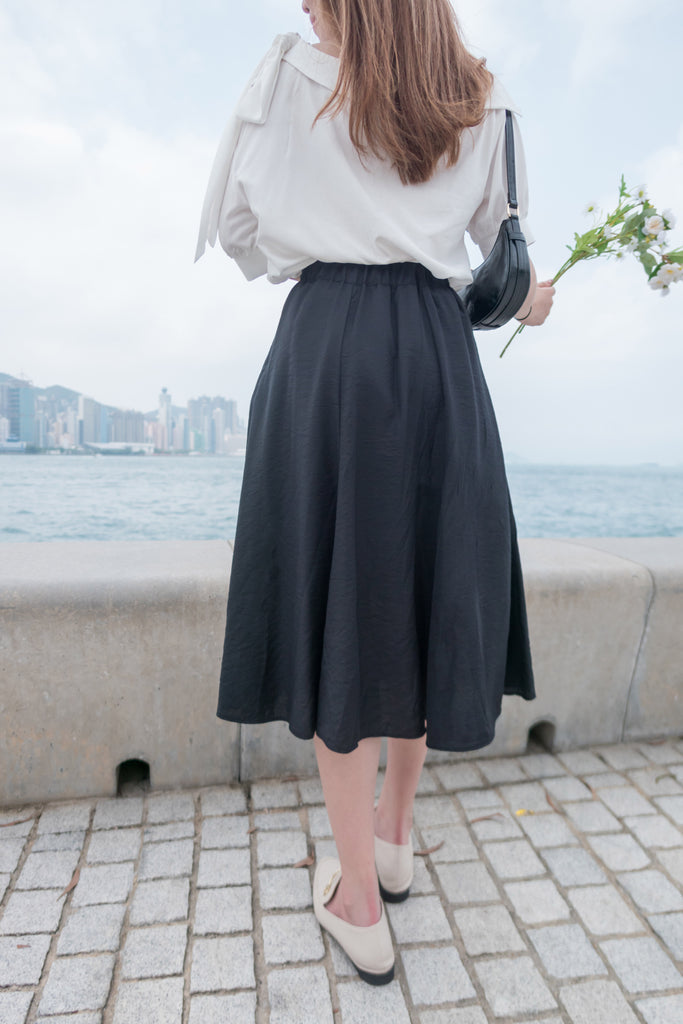 Flair 微皺百搭綁帶車拼浪漫飄逸傘裙, skirt/ SK8706 (black sold out)
