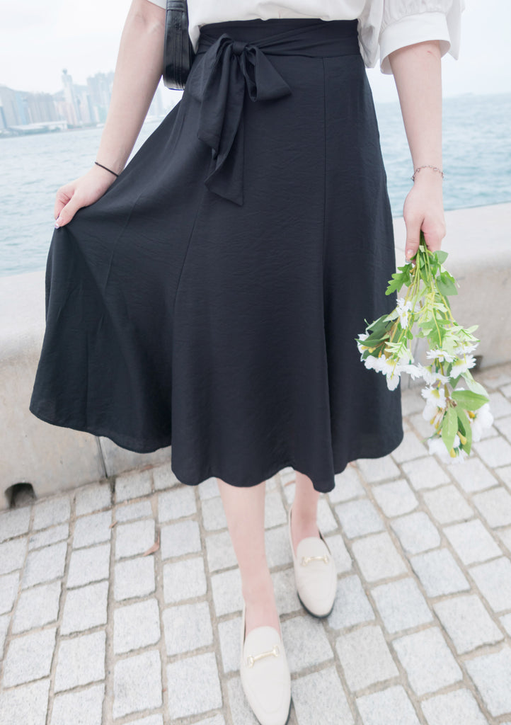 Flair 微皺百搭綁帶車拼浪漫飄逸傘裙, skirt/ SK8706 (black sold out)
