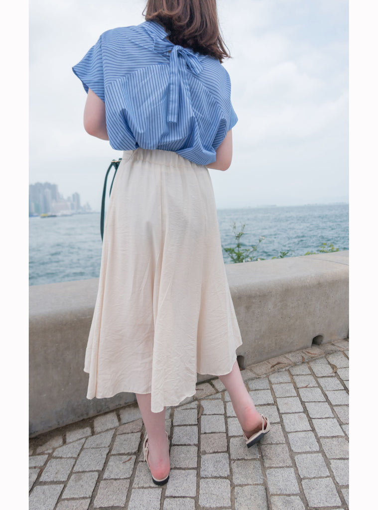 Flair 微皺百搭綁帶車拼浪漫飄逸傘裙, skirt/ SK8706 (black sold out)