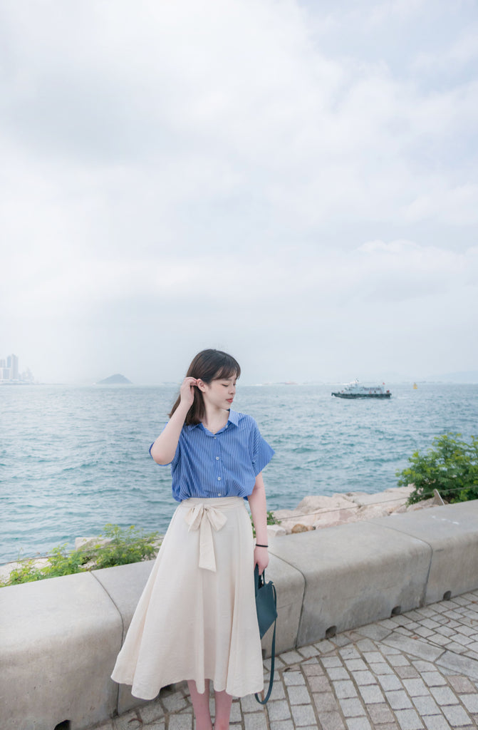 Flair 微皺百搭綁帶車拼浪漫飄逸傘裙, skirt/ SK8706 (black sold out)