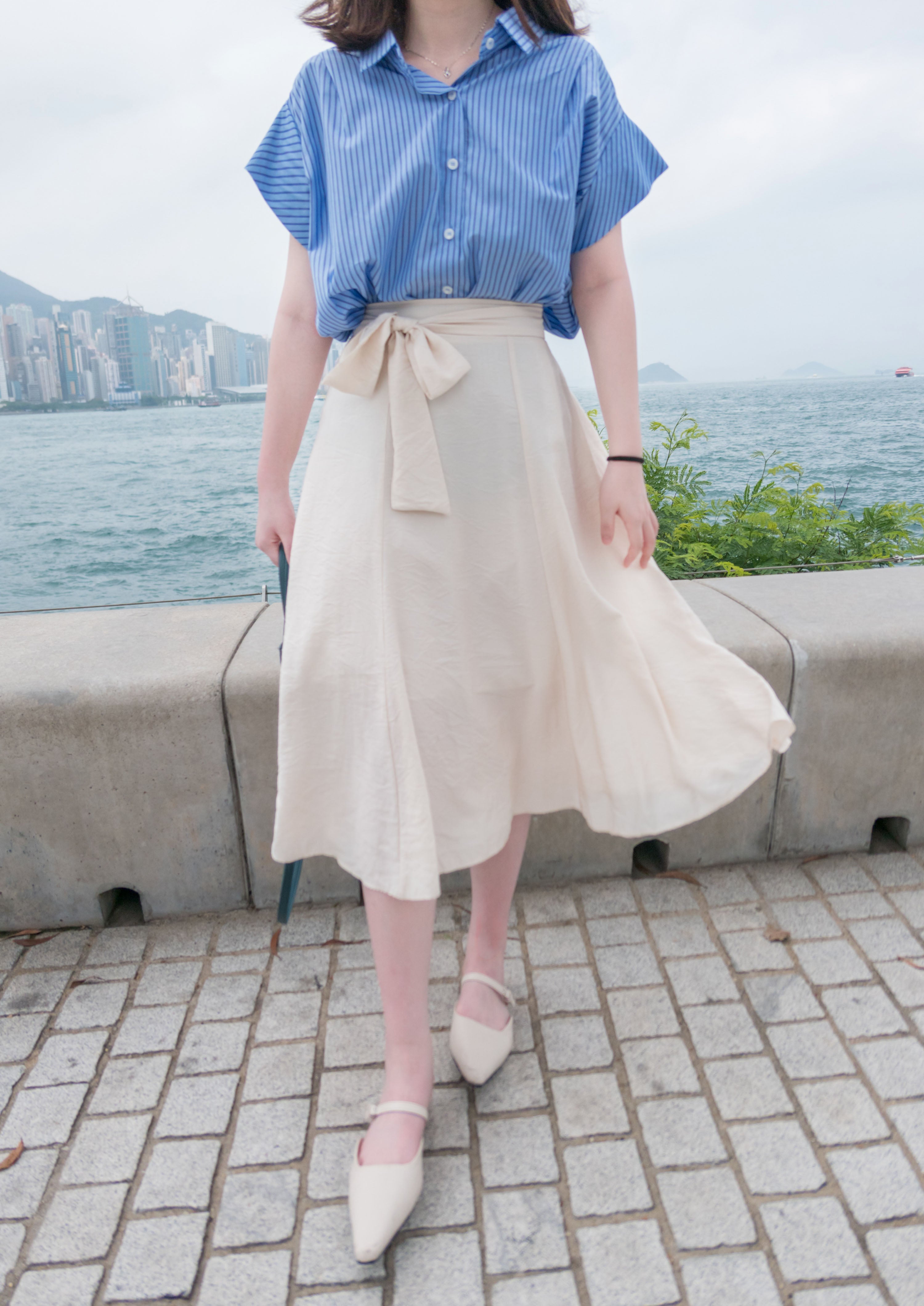 Flair 微皺百搭綁帶車拼浪漫飄逸傘裙, skirt/ SK8706 (black sold out)