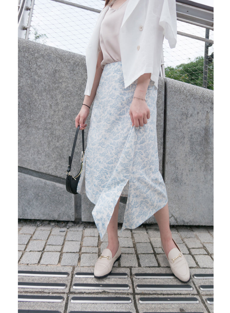 Light tone 淺色系線條印花不規則傘形, Skirt/ SK8700