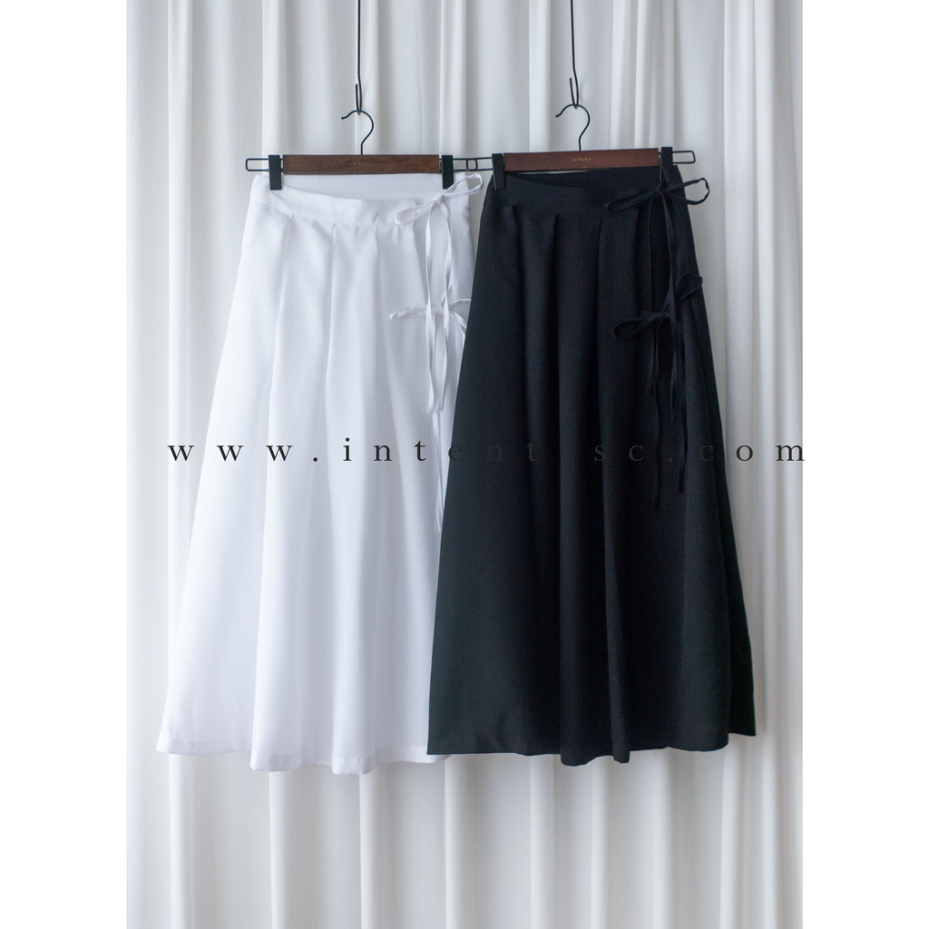 Ribbons Pleated 顯腰身內鈕扣質感雙蝴蝶結半身裙, Skirt/ SK8713