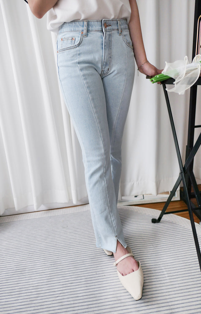 Light Jeans 全彈性修飾大腿開叉牛仔褲, Pants/ PT8388