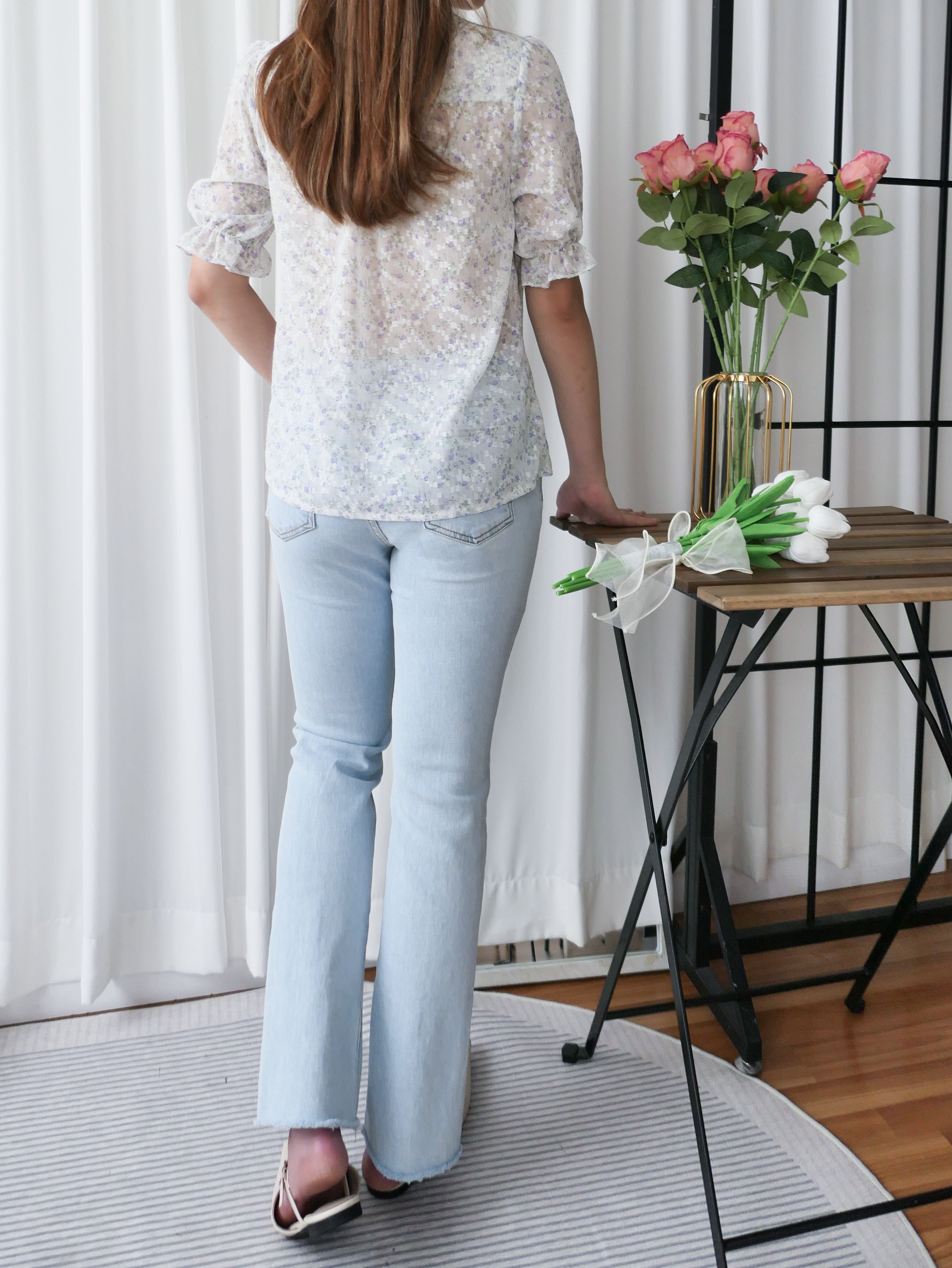 Light Jeans 全彈性修飾大腿開叉牛仔褲, Pants/ PT8388