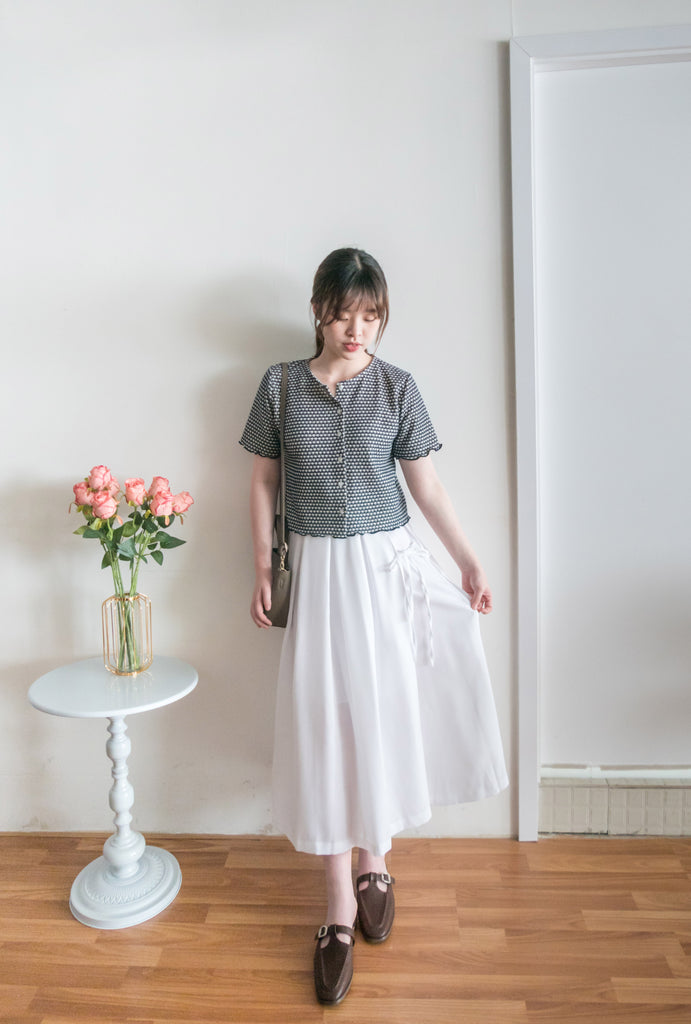 Ribbons Pleated 顯腰身內鈕扣質感雙蝴蝶結半身裙, Skirt/ SK8713