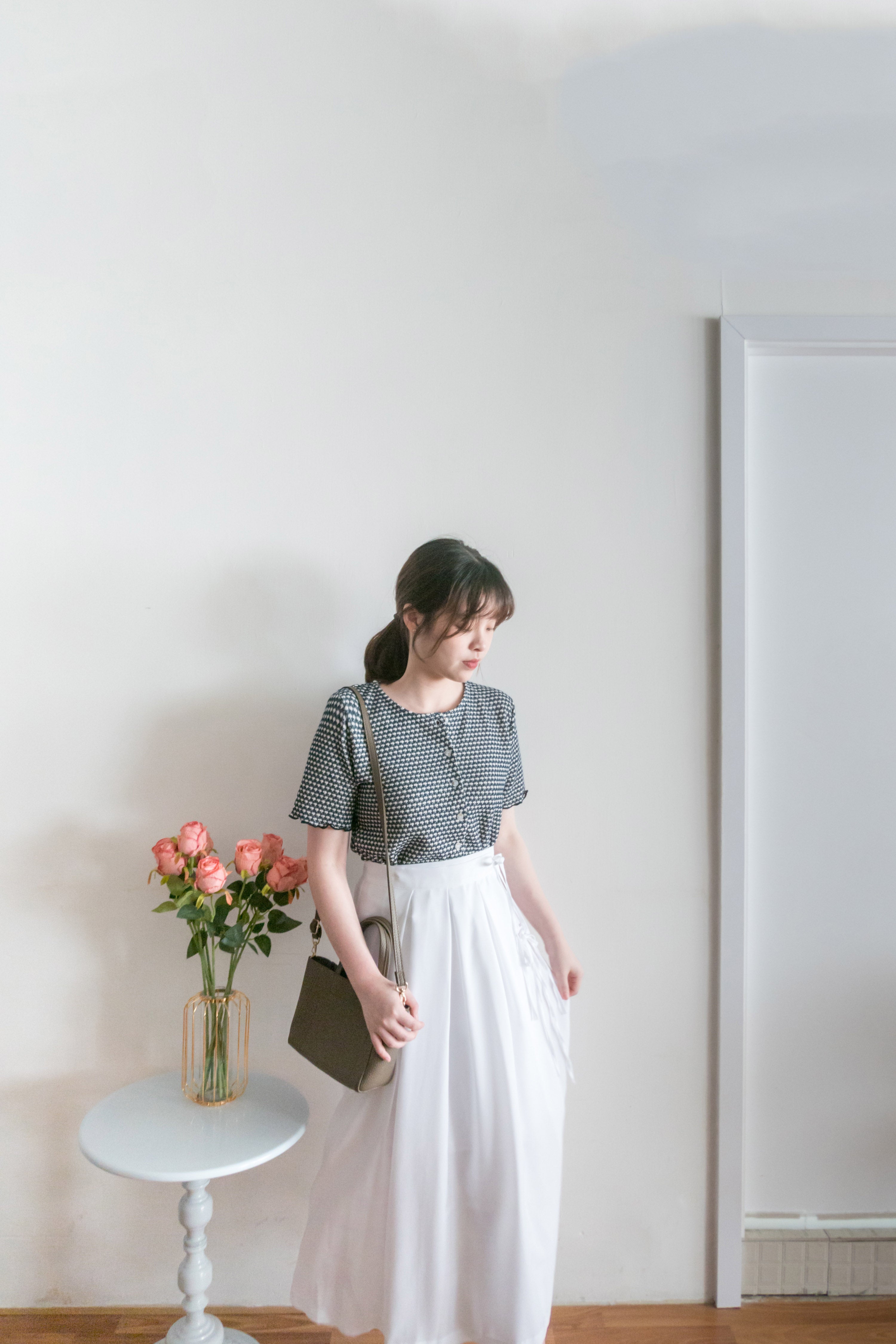 Ribbons Pleated 顯腰身內鈕扣質感雙蝴蝶結半身裙, Skirt/ SK8713