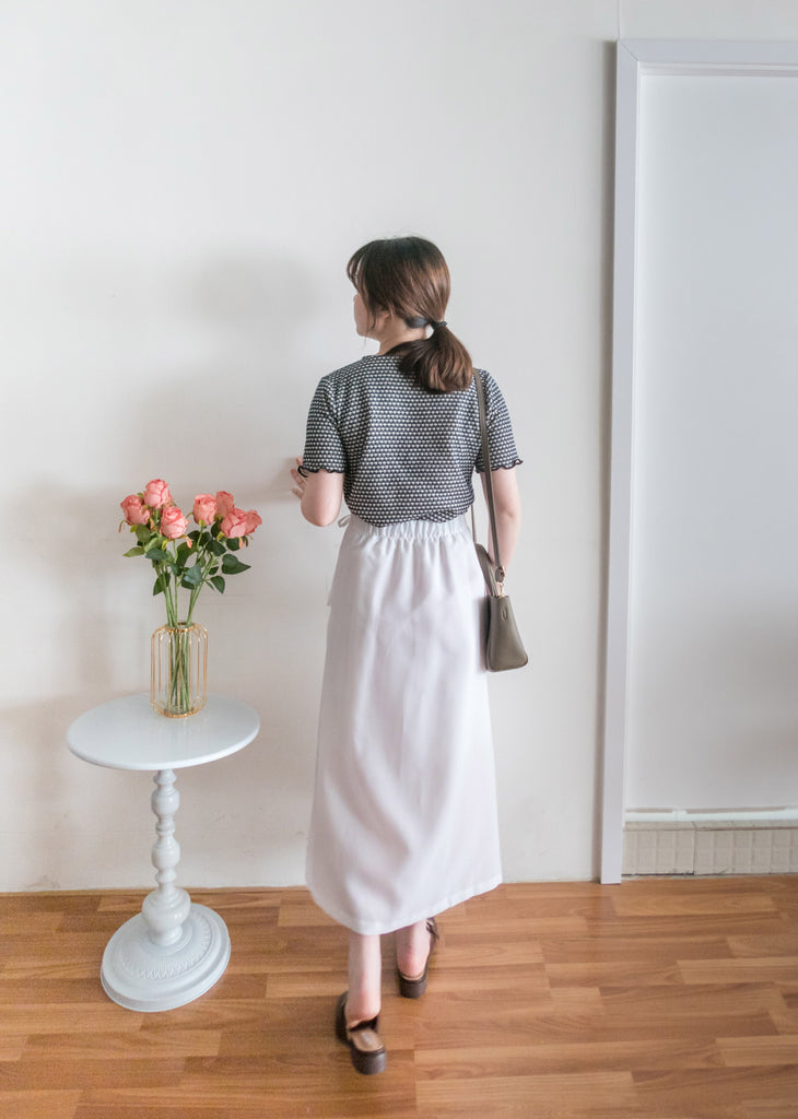 Ribbons Pleated 顯腰身內鈕扣質感雙蝴蝶結半身裙, Skirt/ SK8713