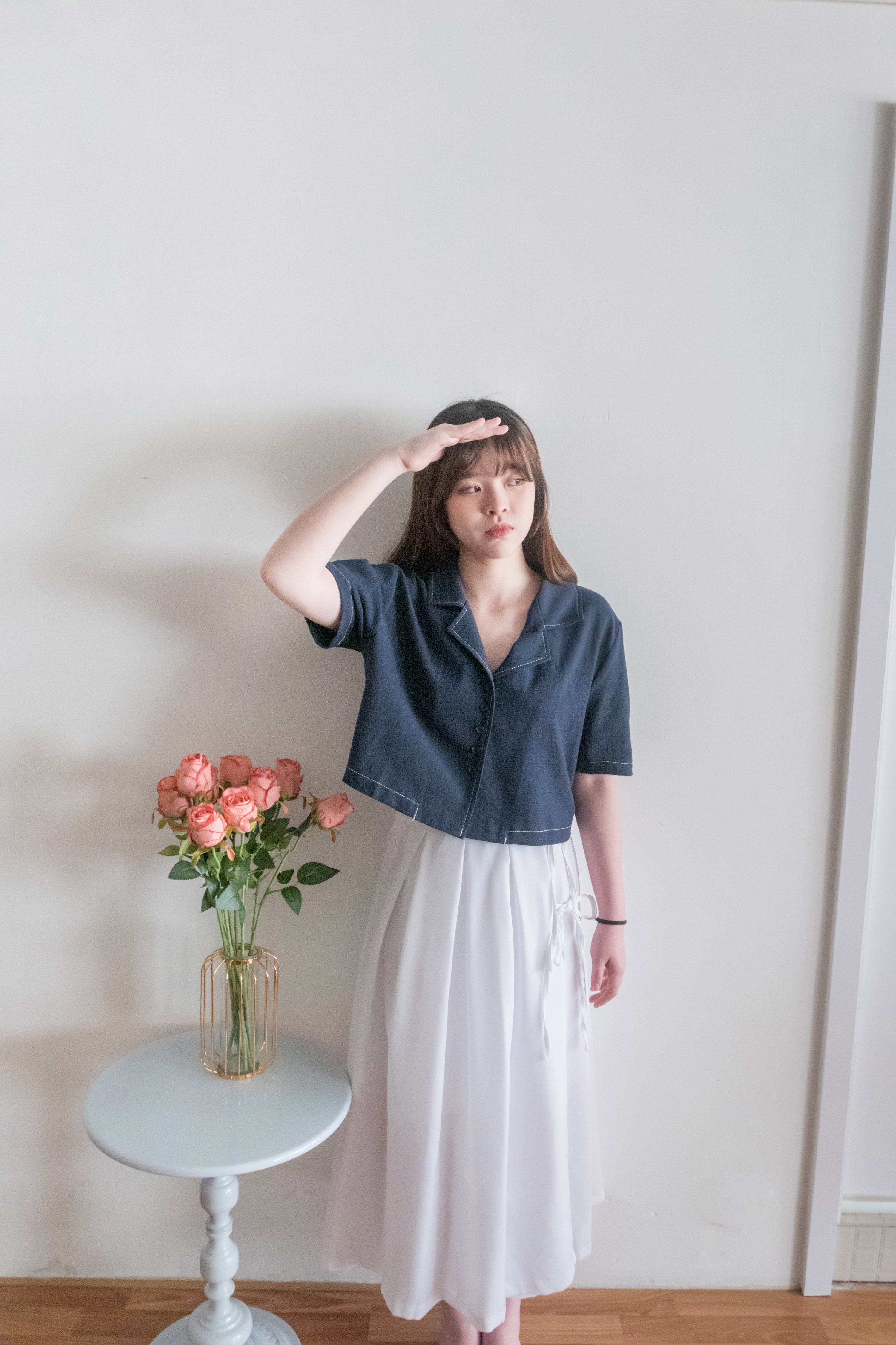 Ribbons Pleated 顯腰身內鈕扣質感雙蝴蝶結半身裙, Skirt/ SK8713