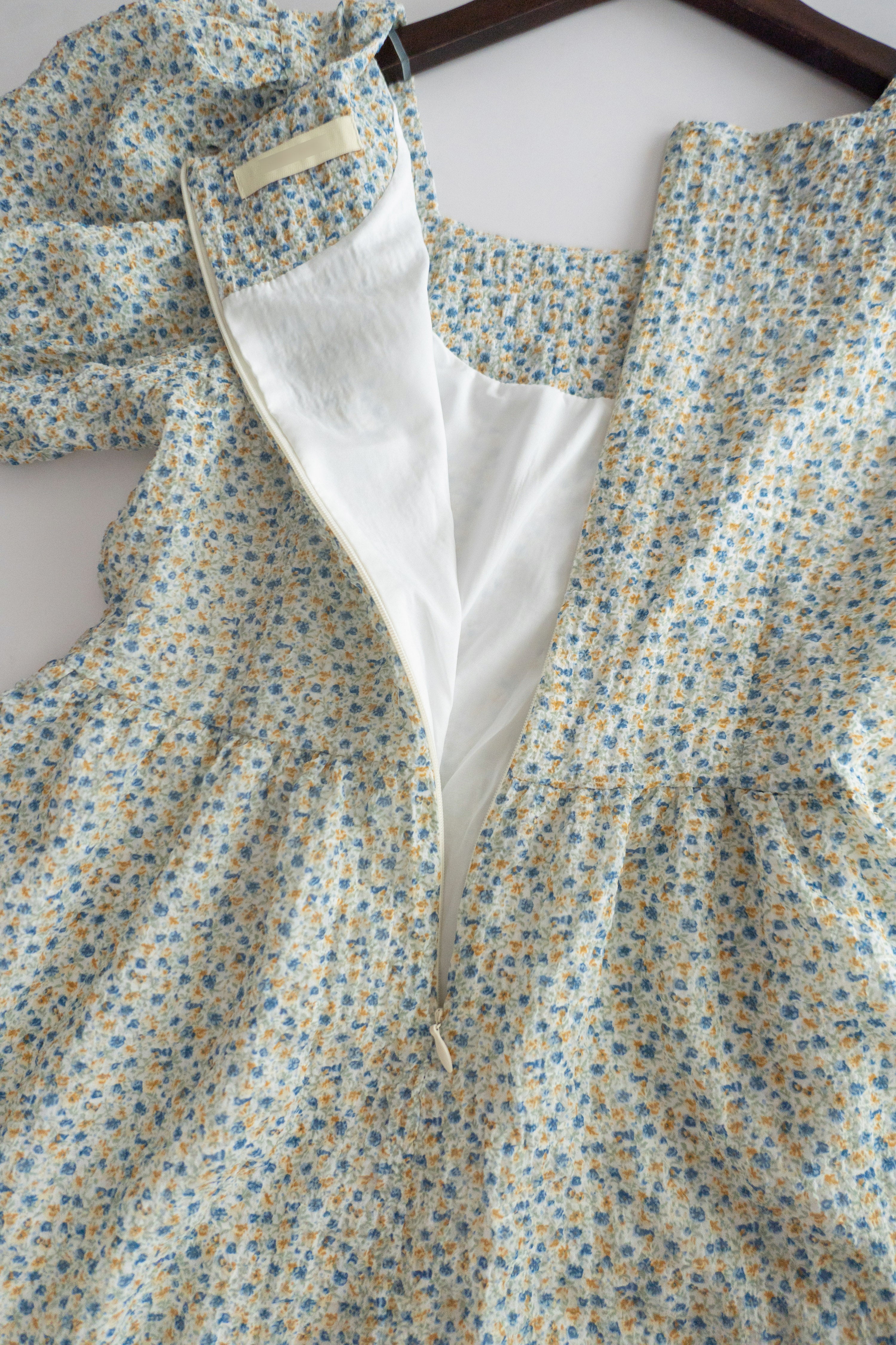 Bubble Floral 方領口泡泡䄂春日小花皺皺連身裙,Dress/ DS9264 (pink sold out)