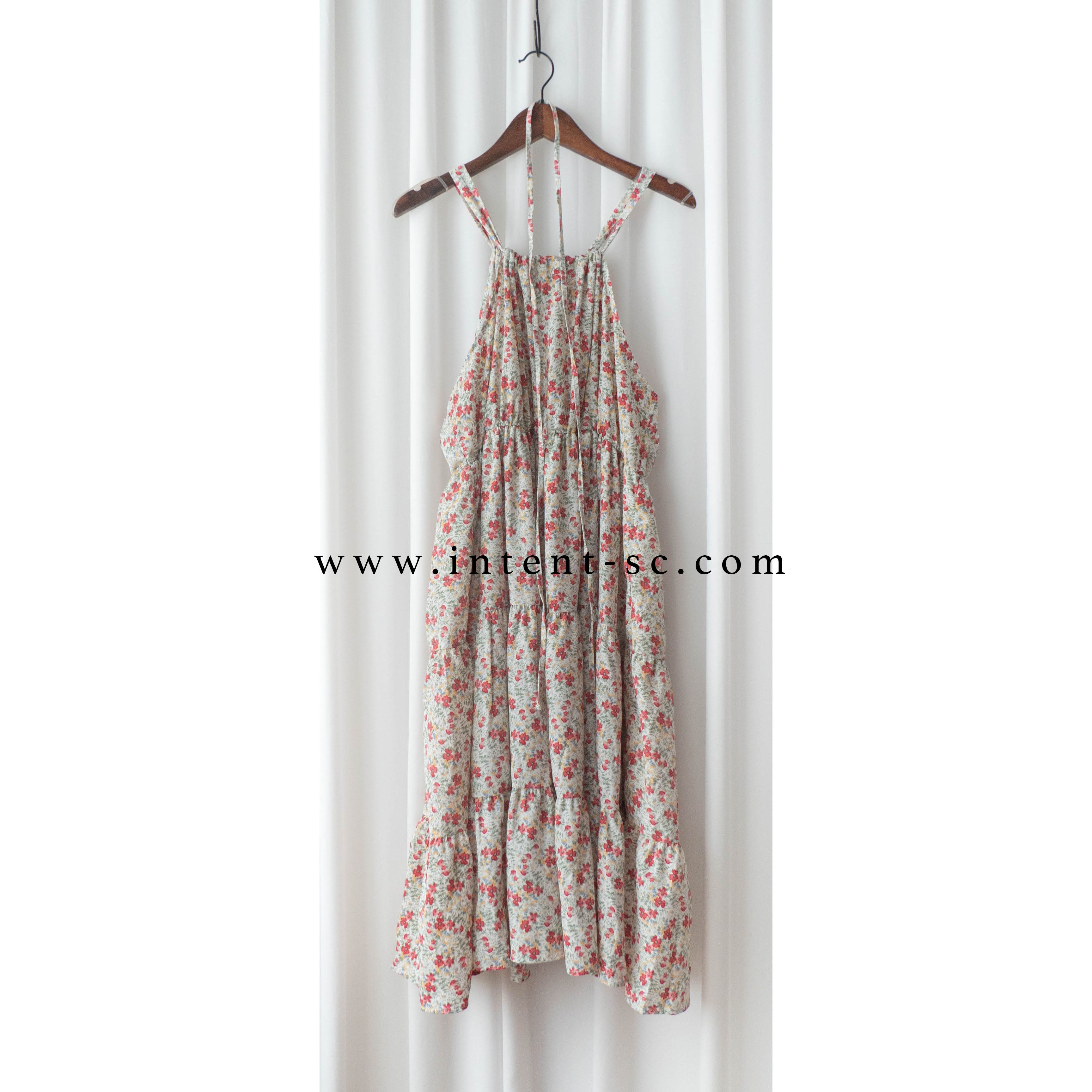 Pastel Floral 垂感淡彩可調入膊後蝴蝶飄逸裙擺, Dress/ DS9268