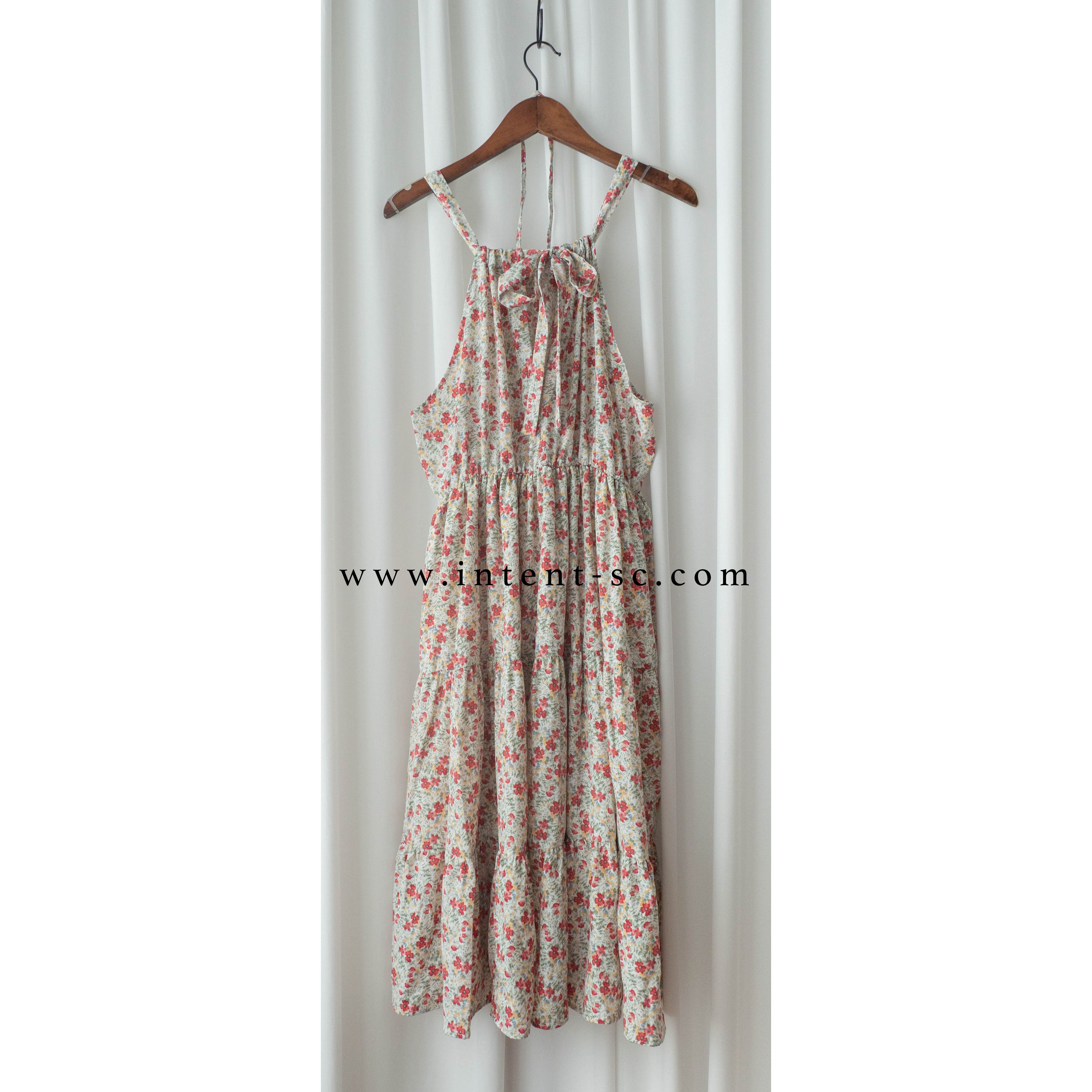 Pastel Floral 垂感淡彩可調入膊後蝴蝶飄逸裙擺, Dress/ DS9268